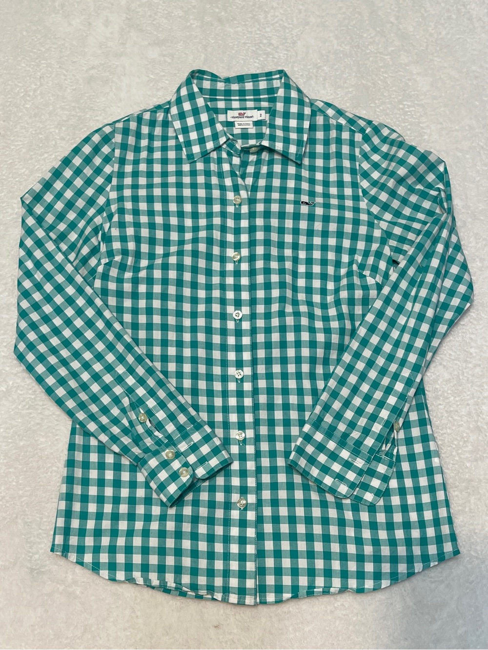 Vineyard Vines Green & White Long Sleeve Gingham Check Button Down Shirt Women 2